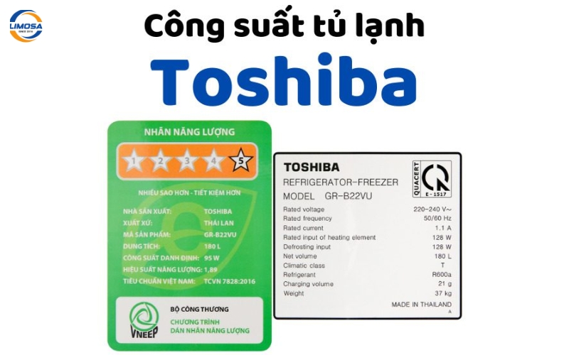 Bảng công suất của tủ lạnh Toshiba theo dung tích