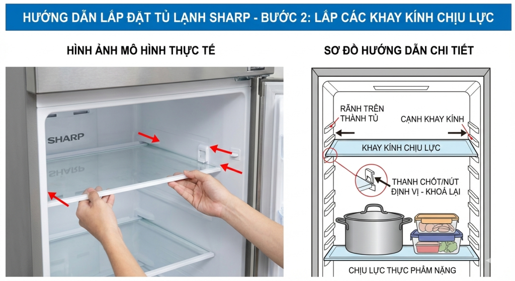 hướng dẫn lắp ngăn tủ lạnh sharp