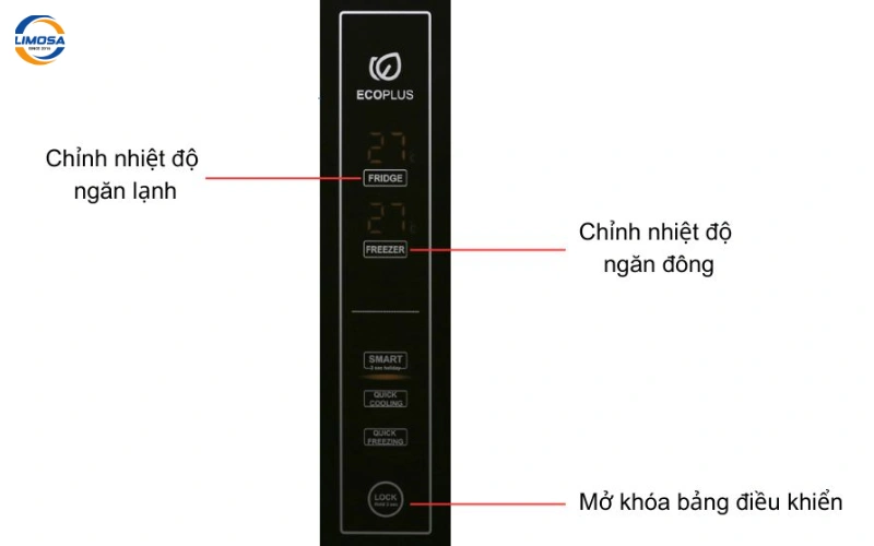 Hướng dẫn sử dụng tủ lạnh Aqua 4 cánh với bảng điều khiển cảm ứng và các phím chức năng